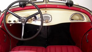 Preview wallpaper adler, 1935, red, salon, interior, steering wheel, retro