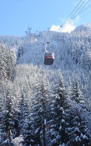 Preview wallpaper aerial lift, cabins, trees, winter