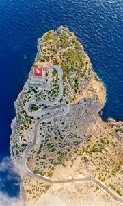 Preview wallpaper aerial view, island, road, relief, sea