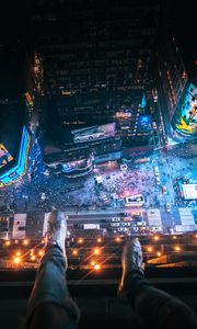 Preview wallpaper aerial view, night city, feet, overview, new york, united states