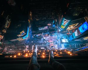 Preview wallpaper aerial view, night city, feet, overview, new york, united states