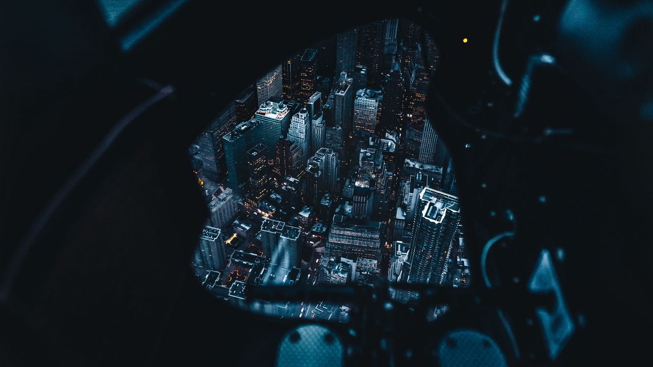 Wallpaper aerial view, night city, feet, review, new york, united states