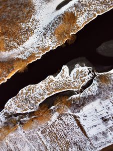 Preview wallpaper aerial view, river, forest, trees, snow