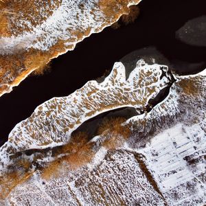 Preview wallpaper aerial view, river, forest, trees, snow