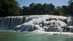 Preview wallpaper agua azul, blue water, mexico, waterfall