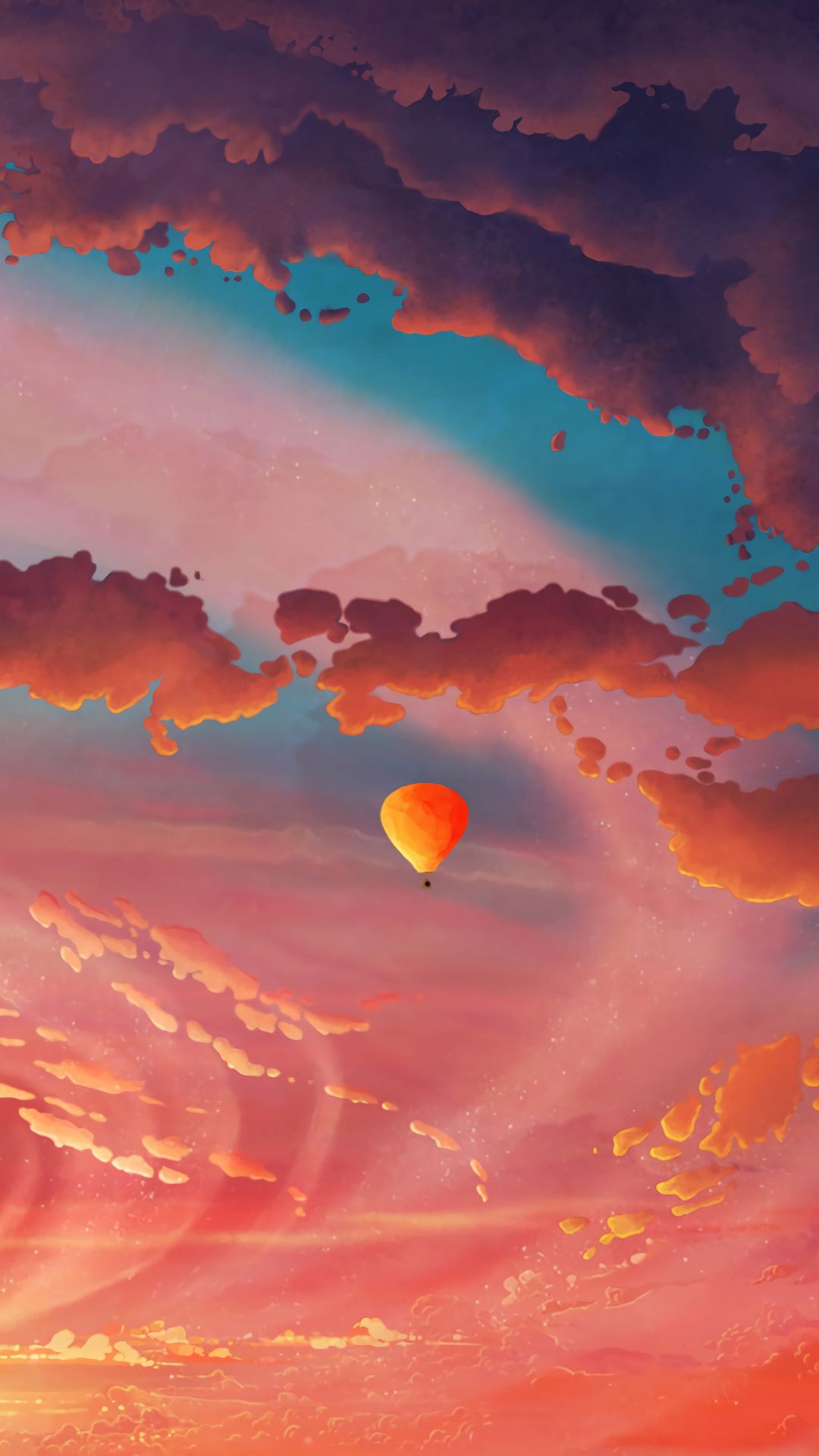 Download wallpaper 1080x1920 air balloon, aerostat, art, clouds, sky ...