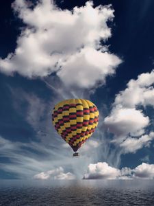 Preview wallpaper air balloon, aerostat, sea, horizon, clouds