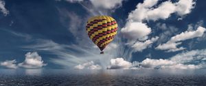 Preview wallpaper air balloon, aerostat, sea, horizon, clouds