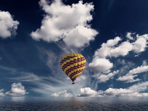Preview wallpaper air balloon, aerostat, sea, horizon, clouds