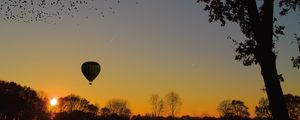 Preview wallpaper air balloon, aerostat, tree, sunset, foliage, horizon