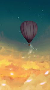 Preview wallpaper air balloon, leaves, glow, clouds, art