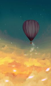 Preview wallpaper air balloon, leaves, glow, clouds, art
