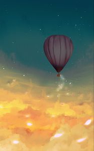 Preview wallpaper air balloon, leaves, glow, clouds, art