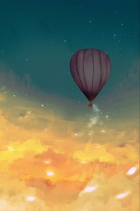 Preview wallpaper air balloon, leaves, glow, clouds, art