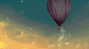 Preview wallpaper air balloon, leaves, glow, clouds, art