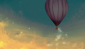 Preview wallpaper air balloon, leaves, glow, clouds, art