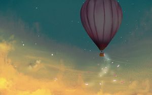 Preview wallpaper air balloon, leaves, glow, clouds, art