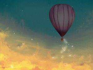 Preview wallpaper air balloon, leaves, glow, clouds, art