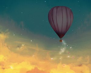 Preview wallpaper air balloon, leaves, glow, clouds, art