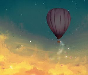 Preview wallpaper air balloon, leaves, glow, clouds, art