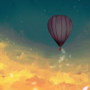 Preview wallpaper air balloon, leaves, glow, clouds, art