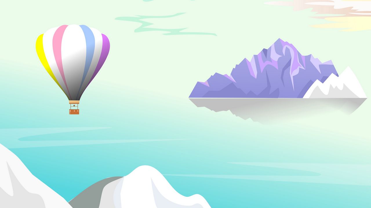 Wallpaper air balloon, mountains, landscape, art, vector