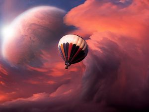 Preview wallpaper air balloon, sky, clouds, flight, moon