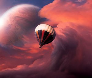 Preview wallpaper air balloon, sky, clouds, flight, moon