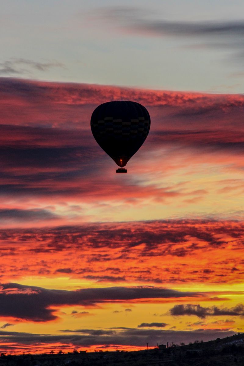 Download wallpaper 800x1200 air balloon, sky, flight, sunset, clouds