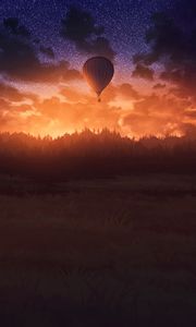 Preview wallpaper air balloon, sunset, twilight, art, dark