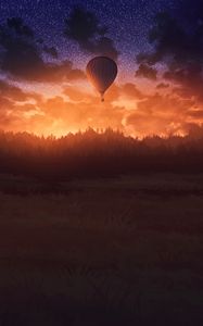 Preview wallpaper air balloon, sunset, twilight, art, dark