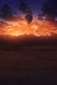 Preview wallpaper air balloon, sunset, twilight, art, dark