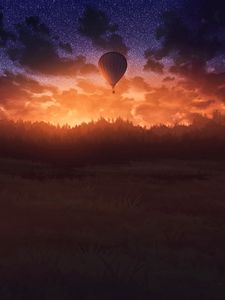 Preview wallpaper air balloon, sunset, twilight, art, dark