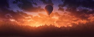 Preview wallpaper air balloon, sunset, twilight, art, dark