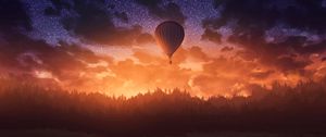 Preview wallpaper air balloon, sunset, twilight, art, dark