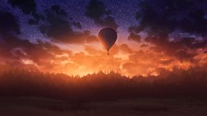 Preview wallpaper air balloon, sunset, twilight, art, dark