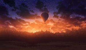 Preview wallpaper air balloon, sunset, twilight, art, dark