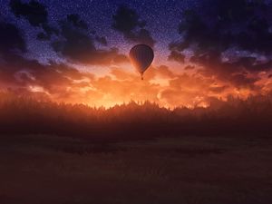 Preview wallpaper air balloon, sunset, twilight, art, dark