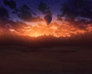 Preview wallpaper air balloon, sunset, twilight, art, dark