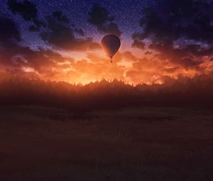 Preview wallpaper air balloon, sunset, twilight, art, dark