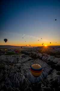 Preview wallpaper air balloons, mountains, sunrise, aerial view, landscape