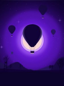 Preview wallpaper air balloons, night, moon, vector, art