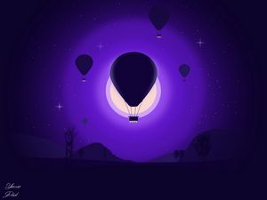 Preview wallpaper air balloons, night, moon, vector, art