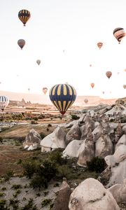 Preview wallpaper air balloons, rocks, mountains, aerial view, nature