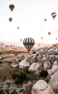 Preview wallpaper air balloons, rocks, mountains, aerial view, nature