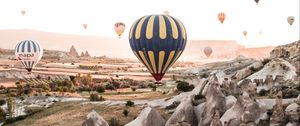 Preview wallpaper air balloons, rocks, mountains, aerial view, nature