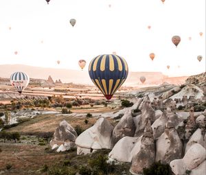 Preview wallpaper air balloons, rocks, mountains, aerial view, nature