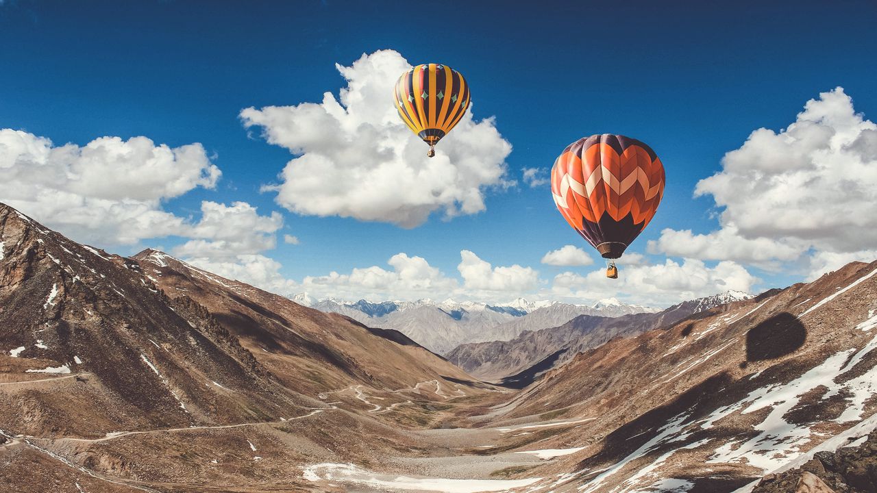 Wallpaper air balloons, sky, clouds, mountains