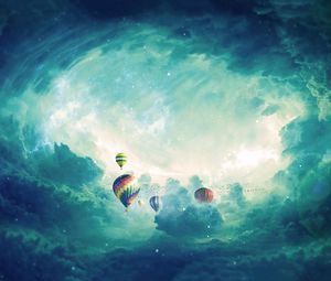 Preview wallpaper air balloons, surrealism, clouds, art