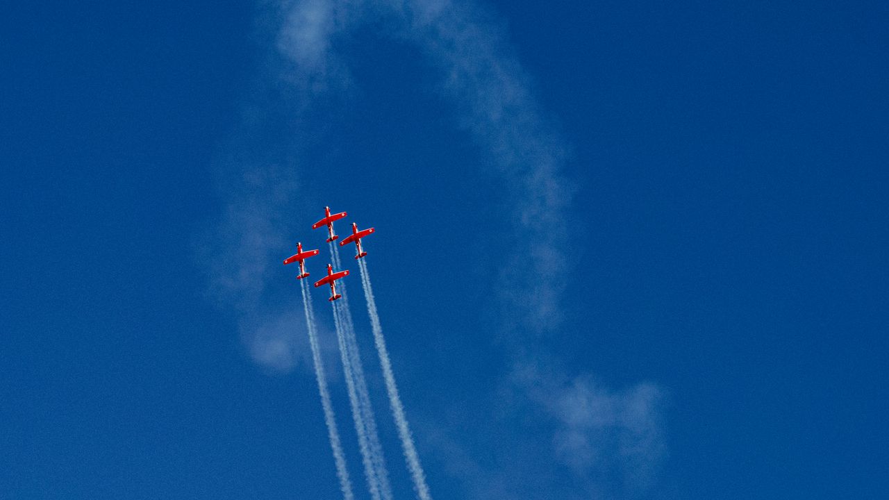 Wallpaper aircraft, flight, sky, minimalism, blue